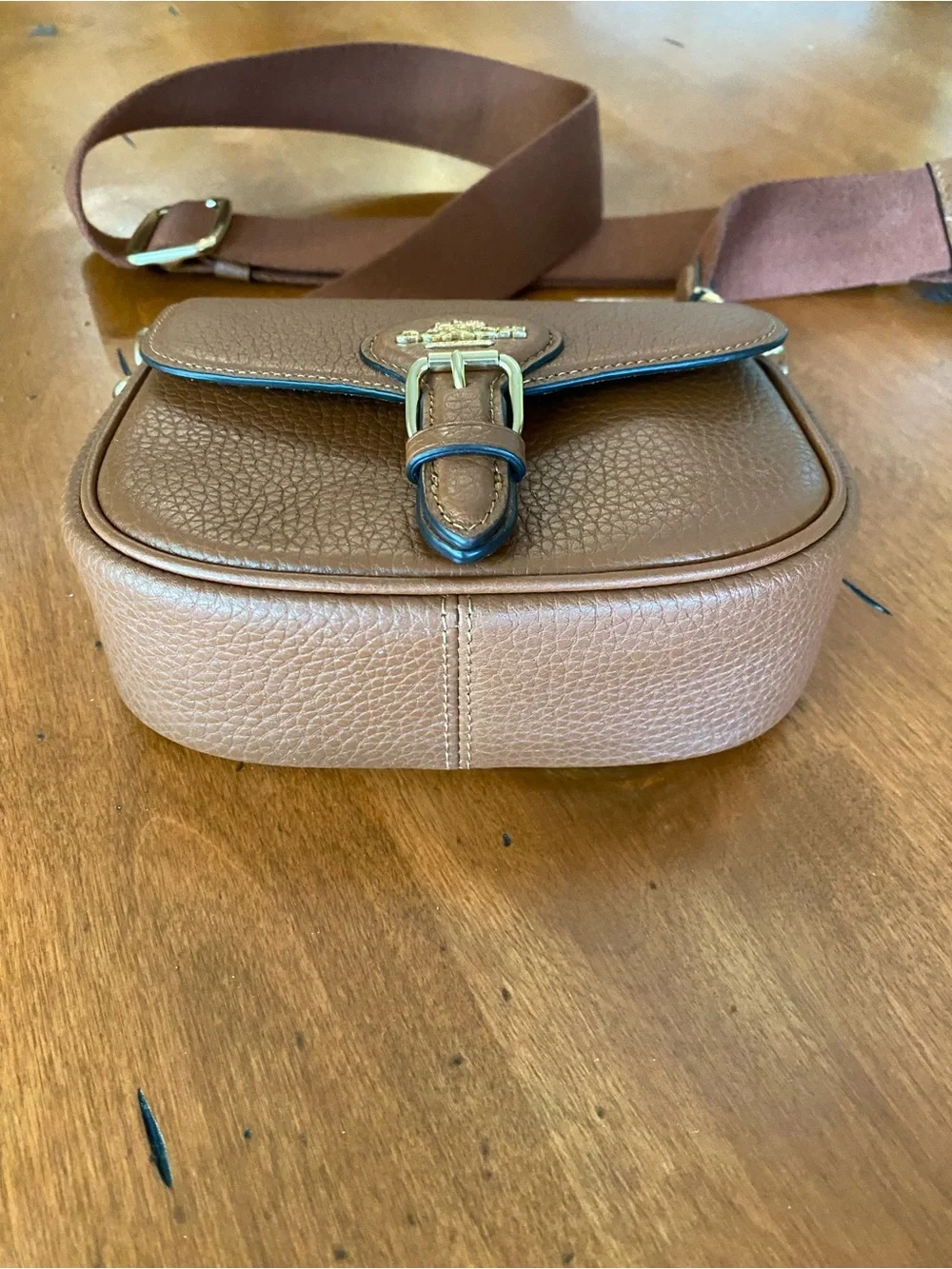 Coach Pebbled Leather Crossbody in Camel Brown with Gold Hardware